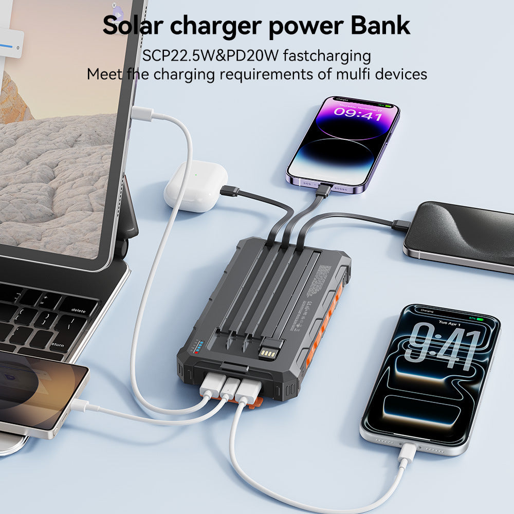 Solar-Powerbank mit Integrierten Ladekabeln und Robustem Gehäuse Brehn