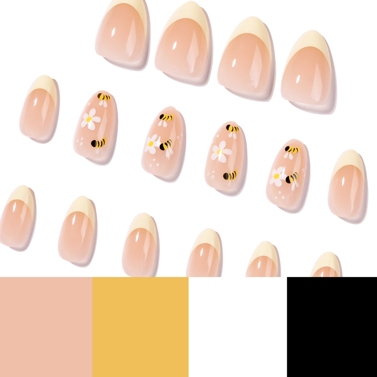 Kunstvolle Nagelkunst mit Bienen- und Blumedesign Brehn