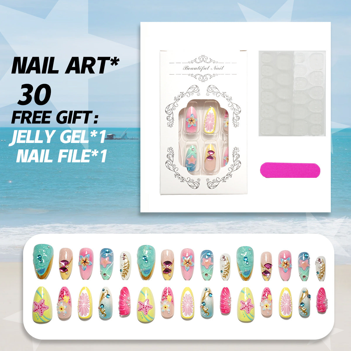 Dekorativer Press-On Nagelkunst Set mit Zubehör