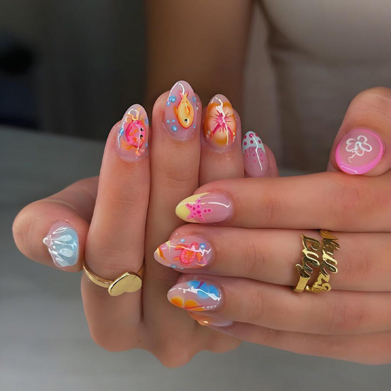 Kunstnagelset mit bunten Blüten- und sommerlichen Designs Brehn