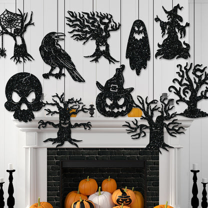 Mehrteiliges Hängendes Halloween-Deko-Set aus Glitzer-Silhouetten