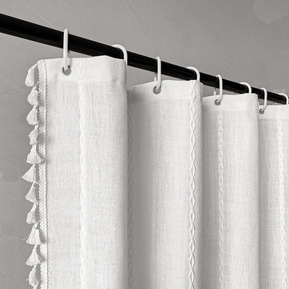 Brehn Duschvorhang mit Quasten – Baumwolloptik, Boho, 183 x 214 cm
