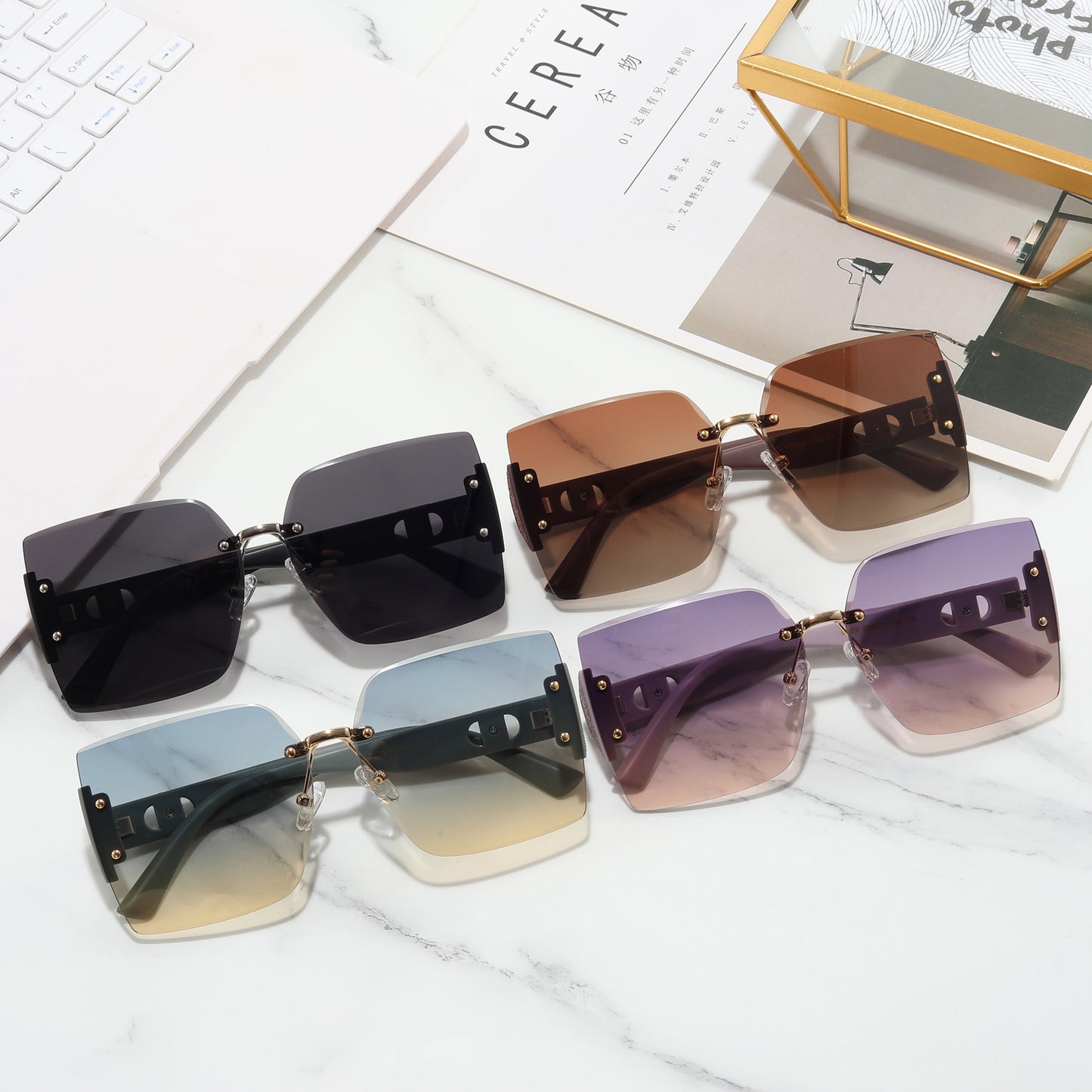 Damen Hochwertige rechteckige Sonnenbrille mit modischem Metallrahmen Brehn