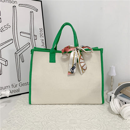 Geräumige Leinenshopper-Tasche mit dekorativem Band