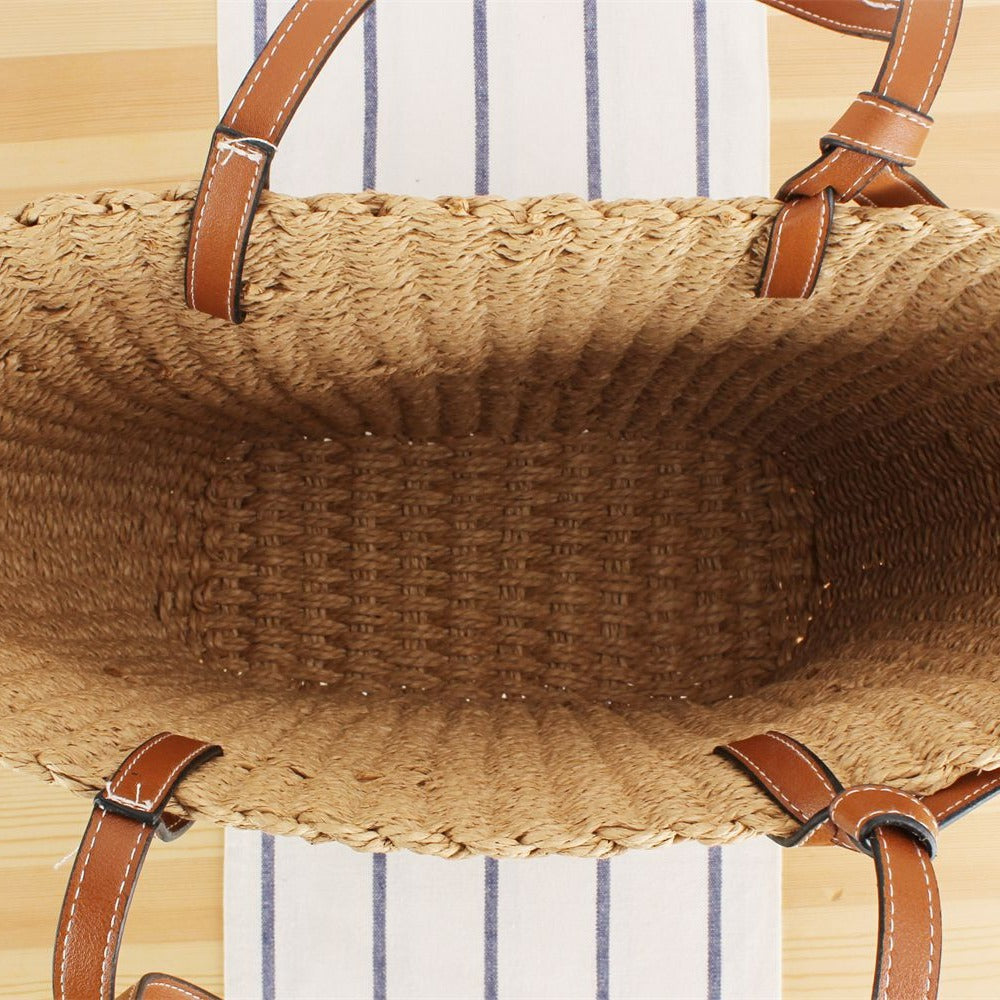 Strandtasche Aus Handgewebtem Naturmaterial mit Robusten Lederriemen Brehn