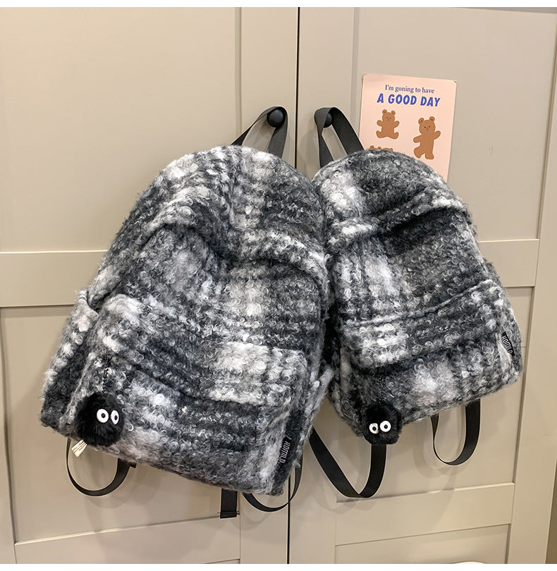 Gemütlicher Fuzzy Karierter Rucksack