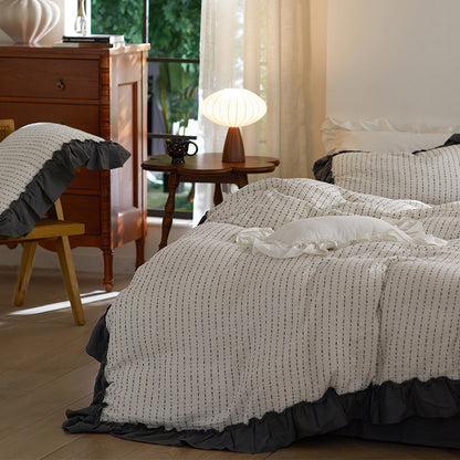 Gestepptes gewaschenes Baumwoll-Rüschendeckenbezug-Set mit Kissenbezügen und Bett-Skirt