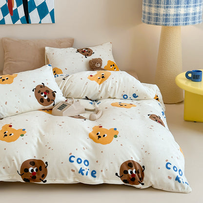 Kinderbettwäsche-Set mit niedlichem Dackelprint aus weichem Baumwoll-Musselin