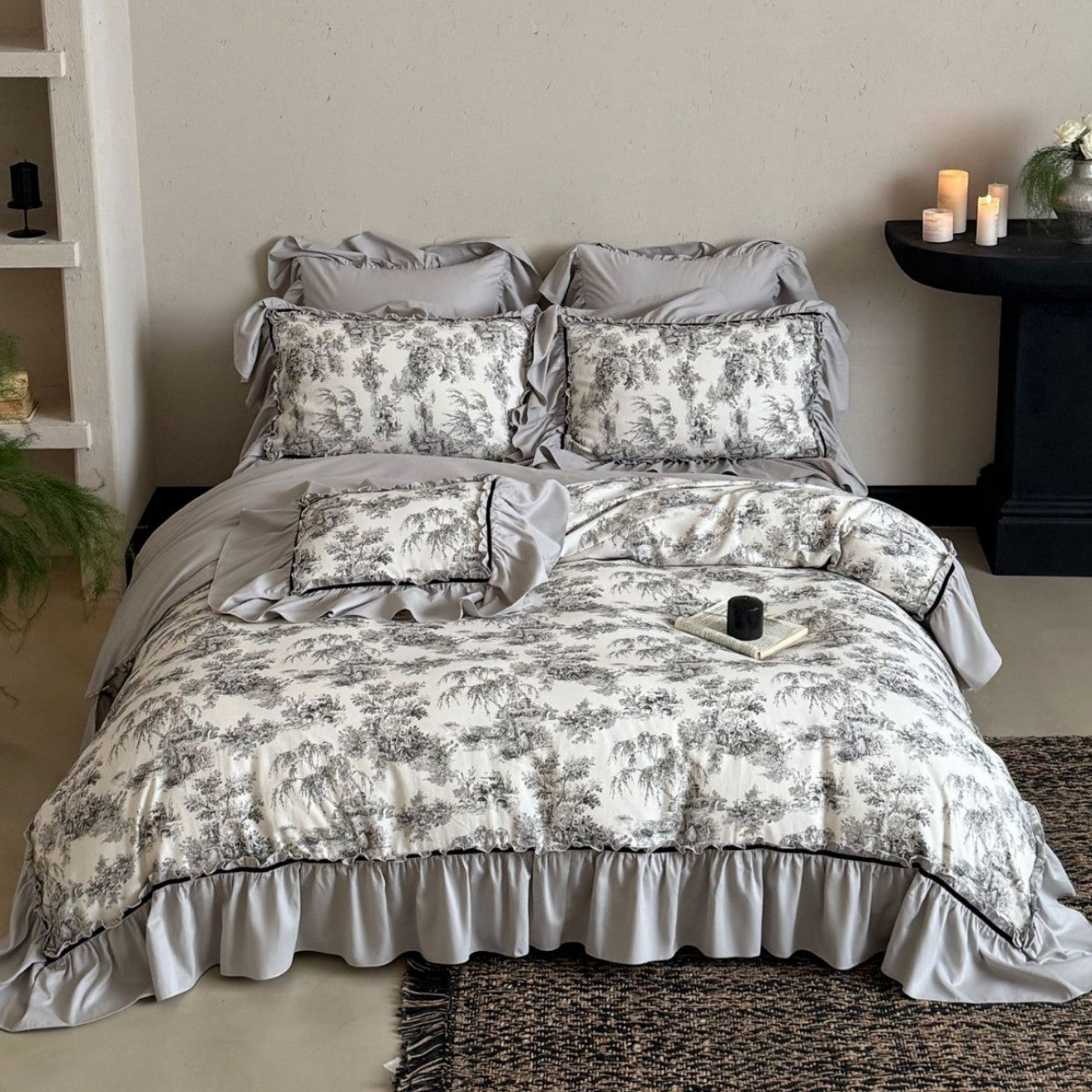 Bettwäsche-Set mit Rüschen und Toile-Motiv