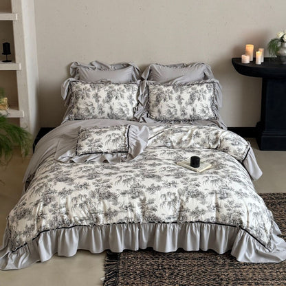 Bettwäsche-Set mit Rüschen und Toile-Motiv