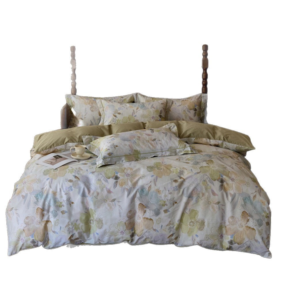 Bettwäsche-Garnitur aus Baumwollsatin mit floralem Aquarellrosen-Print und Wendefunktion