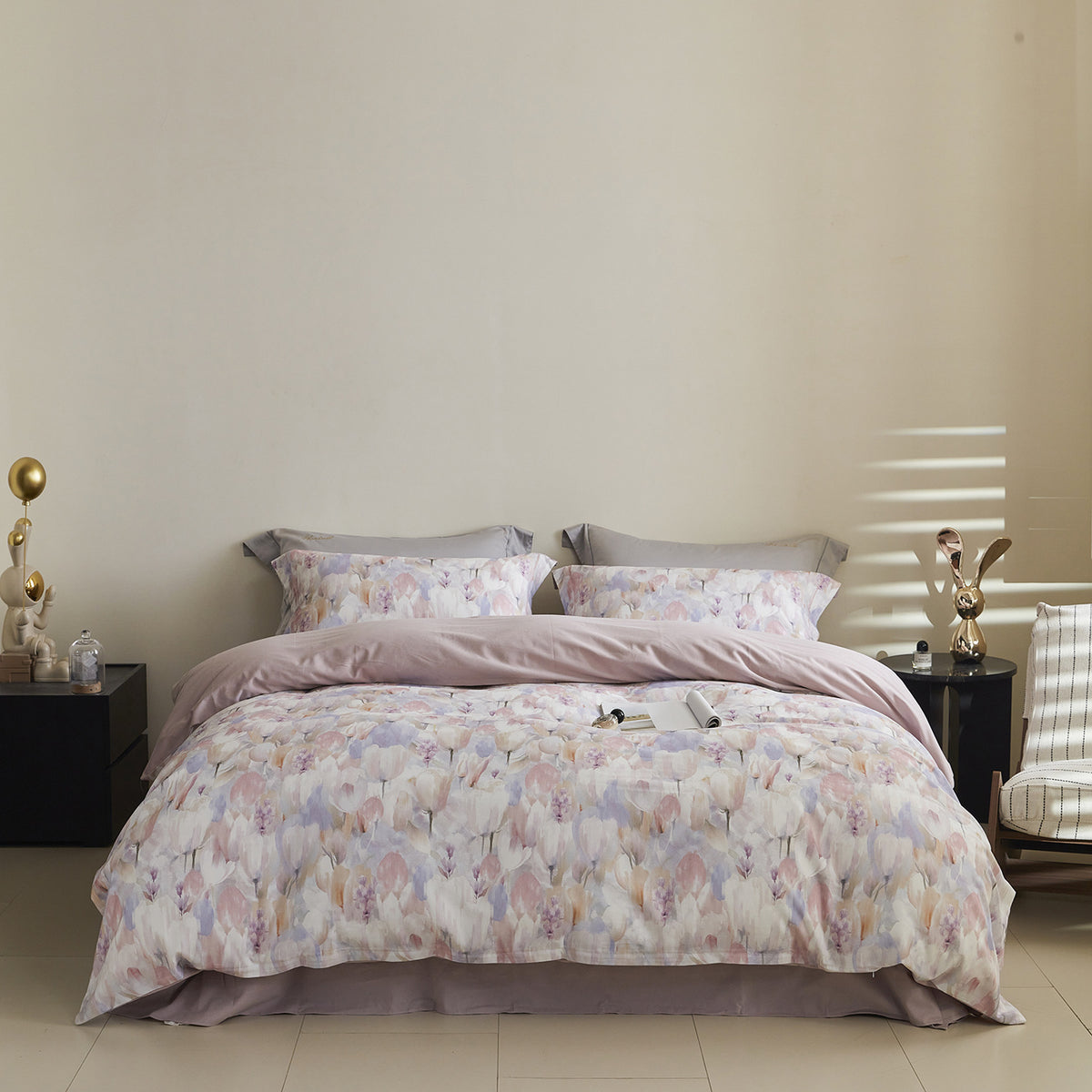 Ombre gestreiftes Baumwollsatin Bettbezug-Set