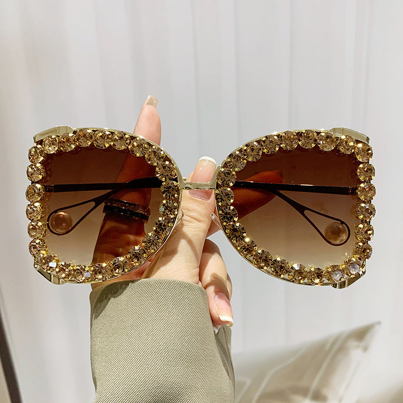 Damen extravagante Katzenaugen-Sonnenbrille mit funkelndem Strassrahmen Brehn