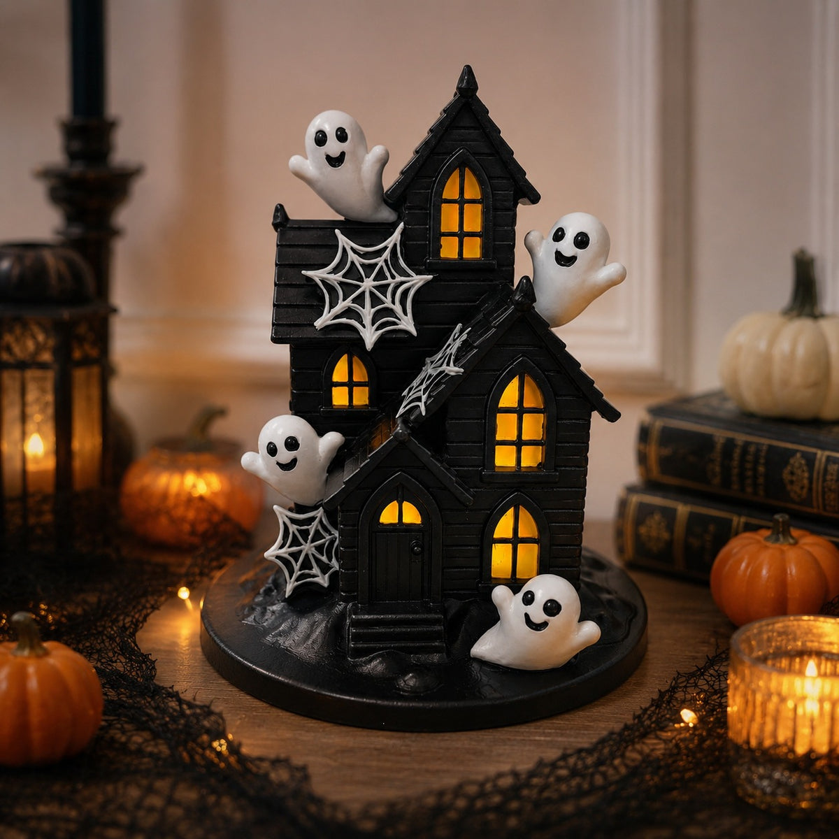 Halloween Dekohaus mit gruseligen Geistern Brehn