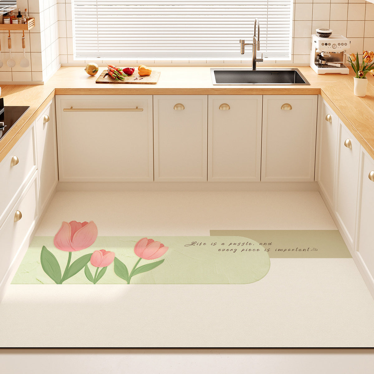 Dekorativer Floral-Zitat-Küchenmatte für Zuhause