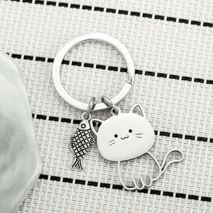 Niedliche Katze und Fisch Charm Schlüsselanhänger Brehn
