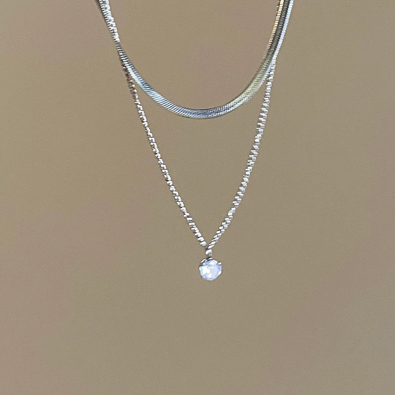 Eingeschichtete Silber Choker- und Anhängerkette Brehn