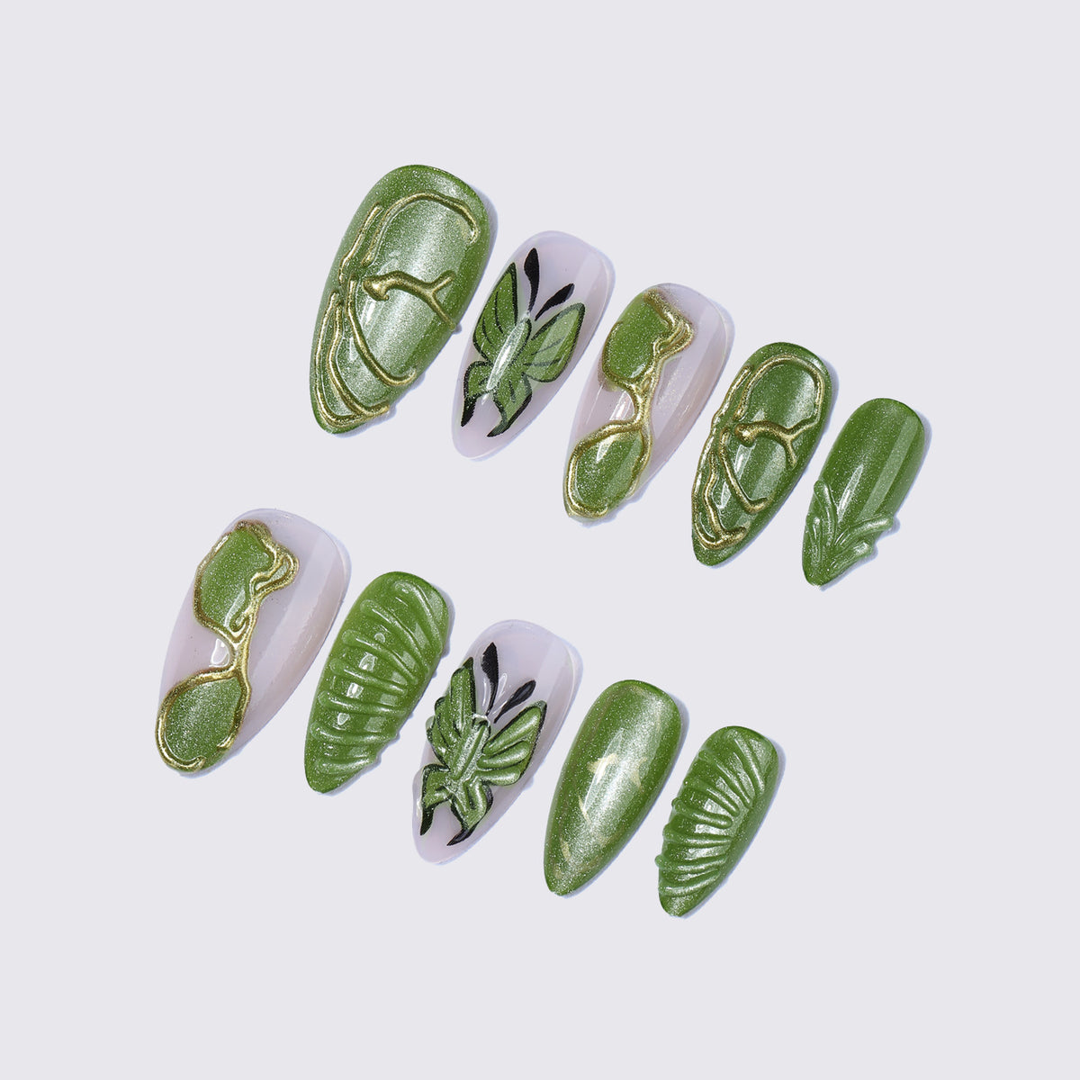 Kreatives Kunstnagelset mit Insekten- und Blattmotiven Brehn