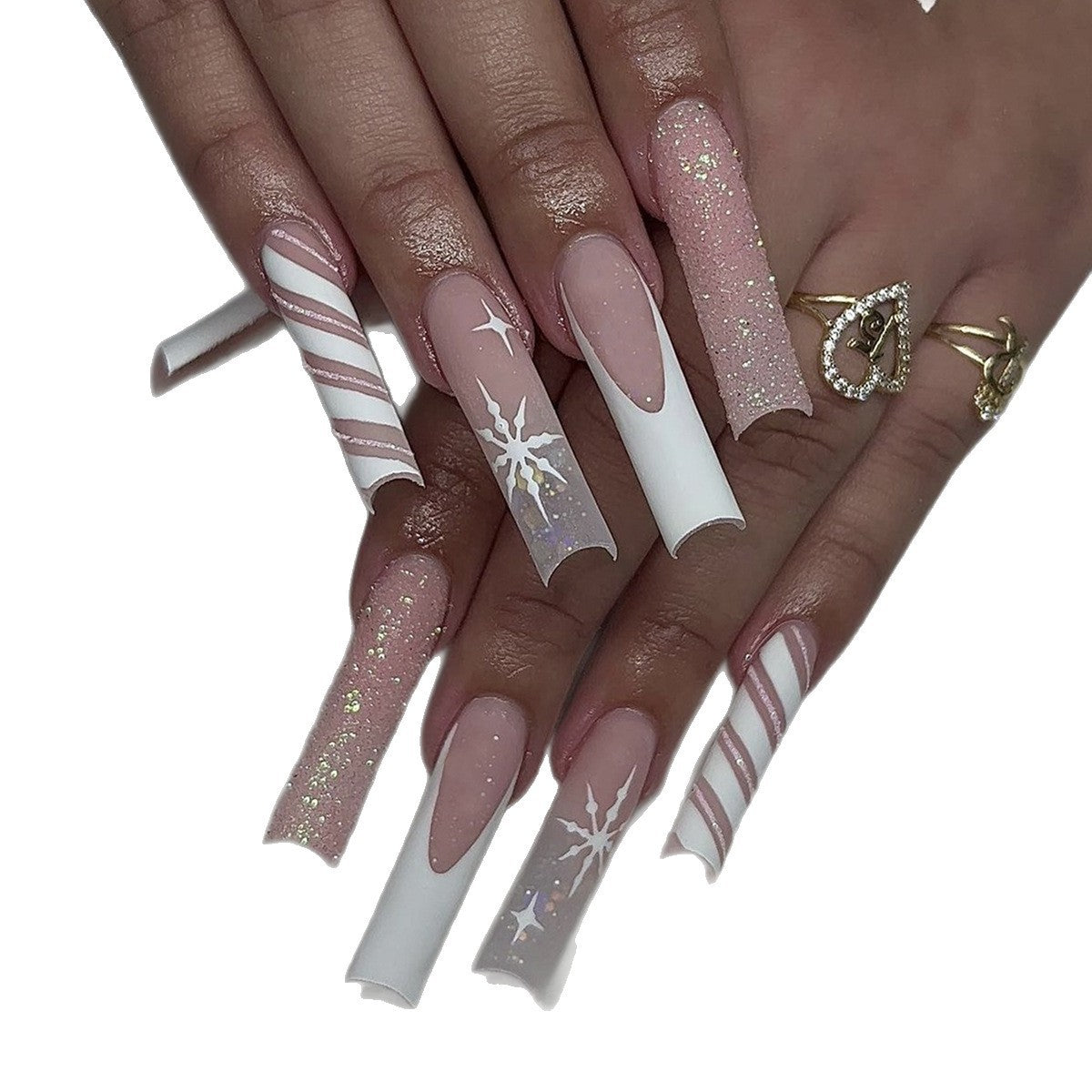 Kreatives Kunstnagelset mit festlichem Zuckerstangen-Design und glitzernden Akzenten Brehn