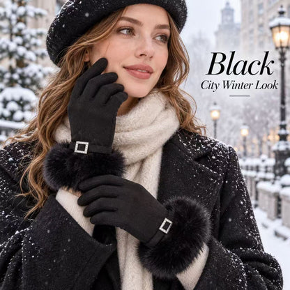 Luxus Faux-Fur-besetzte Kleid Handschuhe Brehn