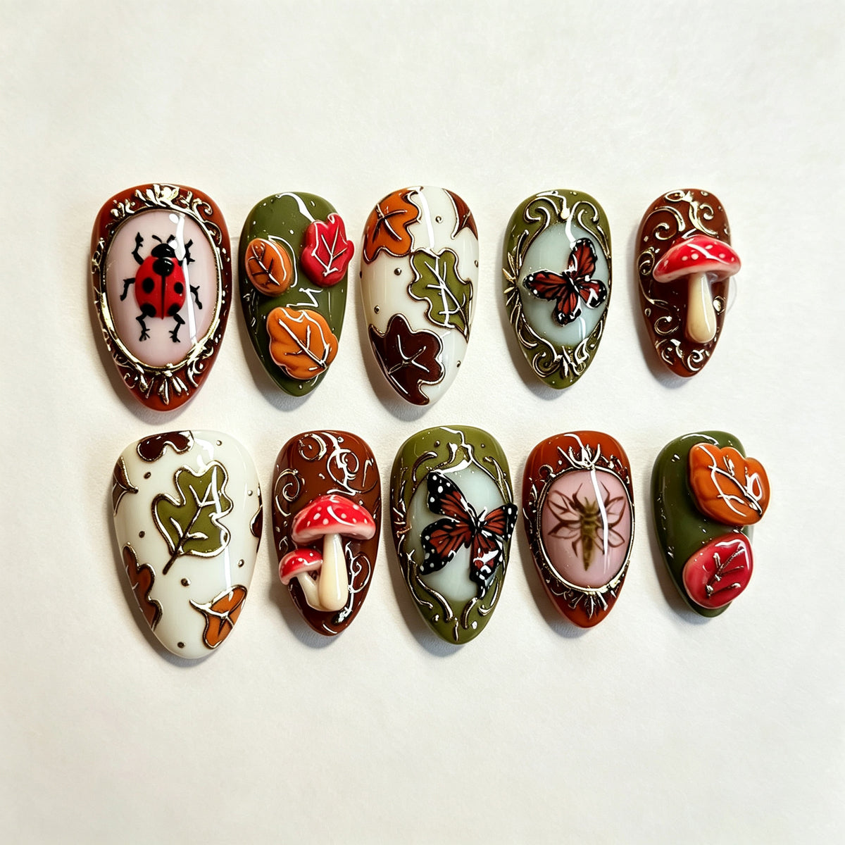 Künstlerisches herbstliches Press-On Nagelkunstset Brehn