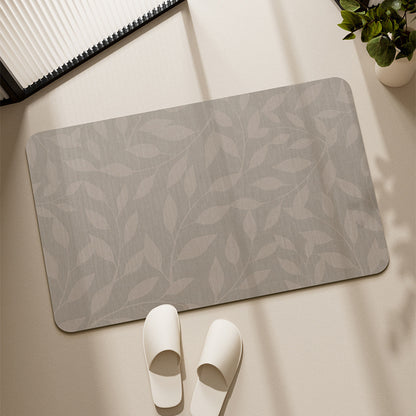 Decorative Low-Profile Absorbent Leaf-Pattern Bathroom and Entry Mat