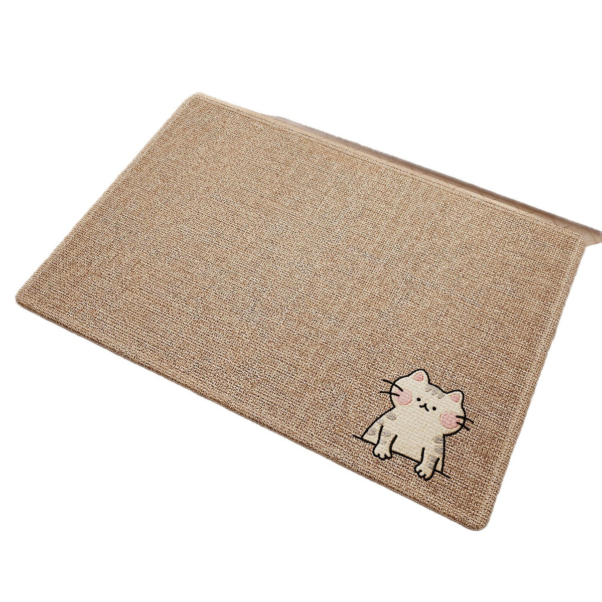 Absorbent Non-Slip Entrance Doormat with Woven Jute-Look Texture and Embroidered Peeking Cat Accent