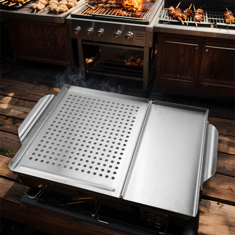 Edelstahl Grillaufsatz mit Perforierter Grillplatte und Integrierter Fettauffangschale Brehn