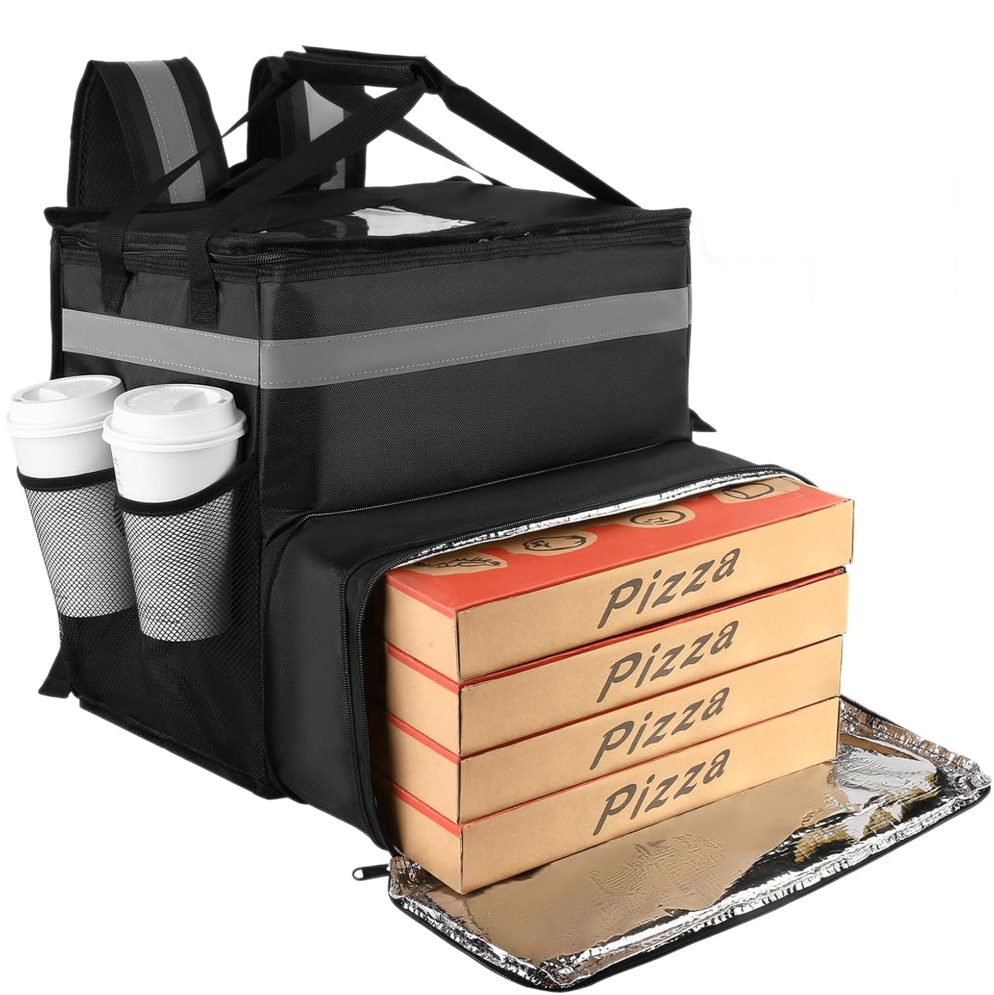 Damen Isolierte Pizza-Liefertasche mit Getränkehaltern und Reflektoren Brehn