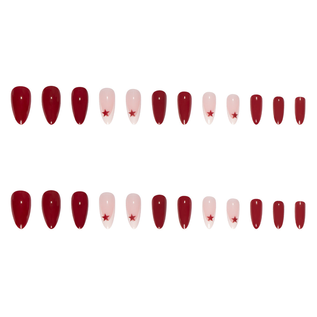 Kunstnagelset mit elegantem Rosenmuster und glamourösen Sternenakzenten Brehn