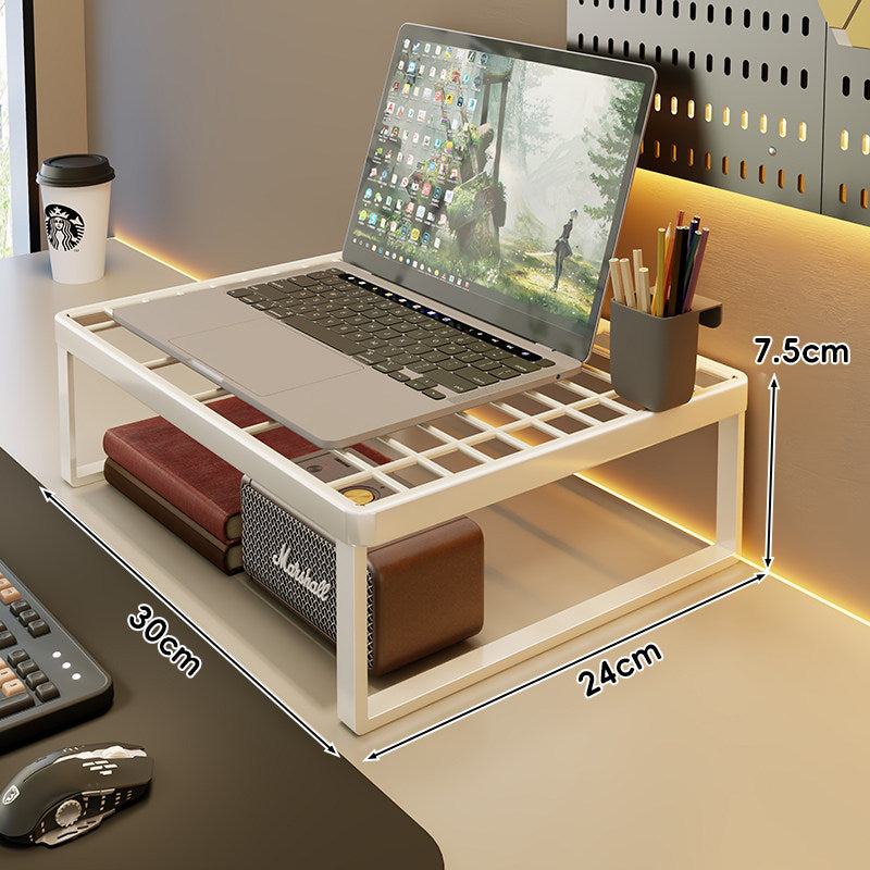 Belüftetes Metallgitter Laptop- und Monitorständer mit unterem Stauraumregal