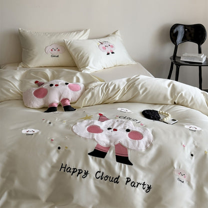 Luxus Satin Bestickte Cartoon Wolke Bettbezug Set