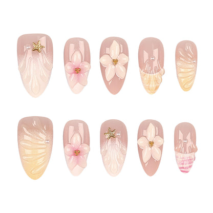 Elegantes Blumendruck-Press-On-Nagelkunst-Set