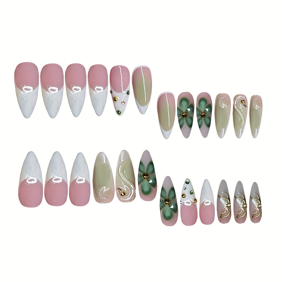 Künstlerisches Press-On Nageldesign mit floralen Elementen Brehn