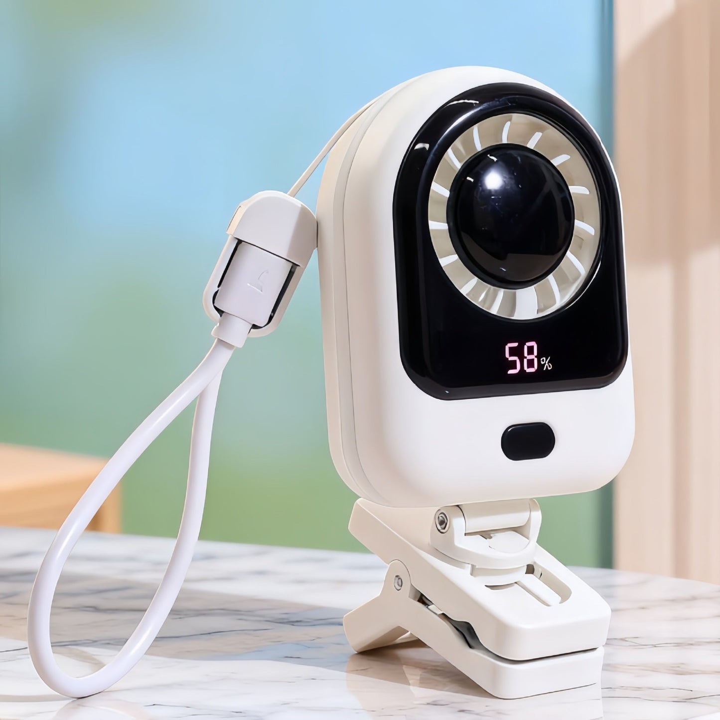 Frauen Tragbarer Mini Ventilator mit Digitalanzeige und Flexibler Halterung Brehn