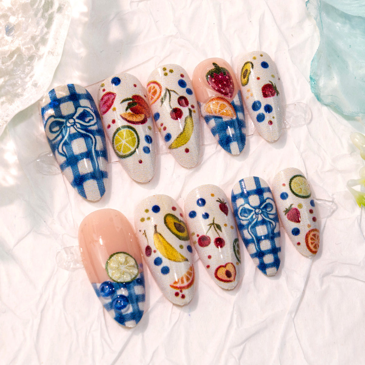 Kreatives Obst-Themen Press-On Nagelkunst Set Brehn