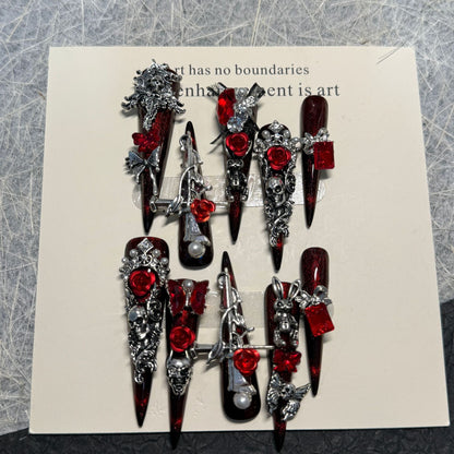 Gothic-inspirierte kunstvolle Press-On-Nagelkunst-Set