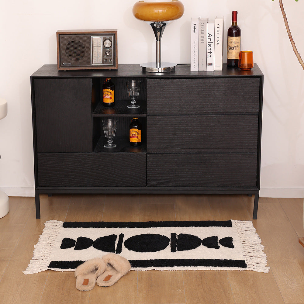 Gewebter Vorleger im Boho-Minimalstil mit kontrastiertem Tufting und Baumwollfransen Brehn