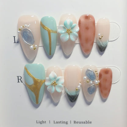 Dekoratives Floral 3D Press-On Nagelkunst Set
