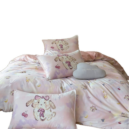 Baumwollsatin Hasenprint Bettbezug Set mit dekorativen Kissenbezügen