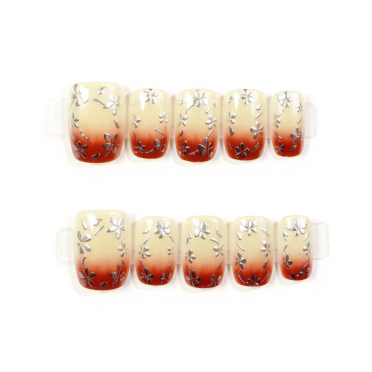 Floral Metallic Press-On Nail Art Set Brehn