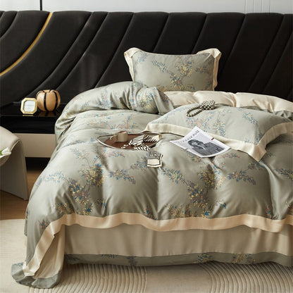 Luxuriöse Satin-Bettwäsche-Garnitur mit geometrischem Jacquardmuster und Satinbesatz Brehn