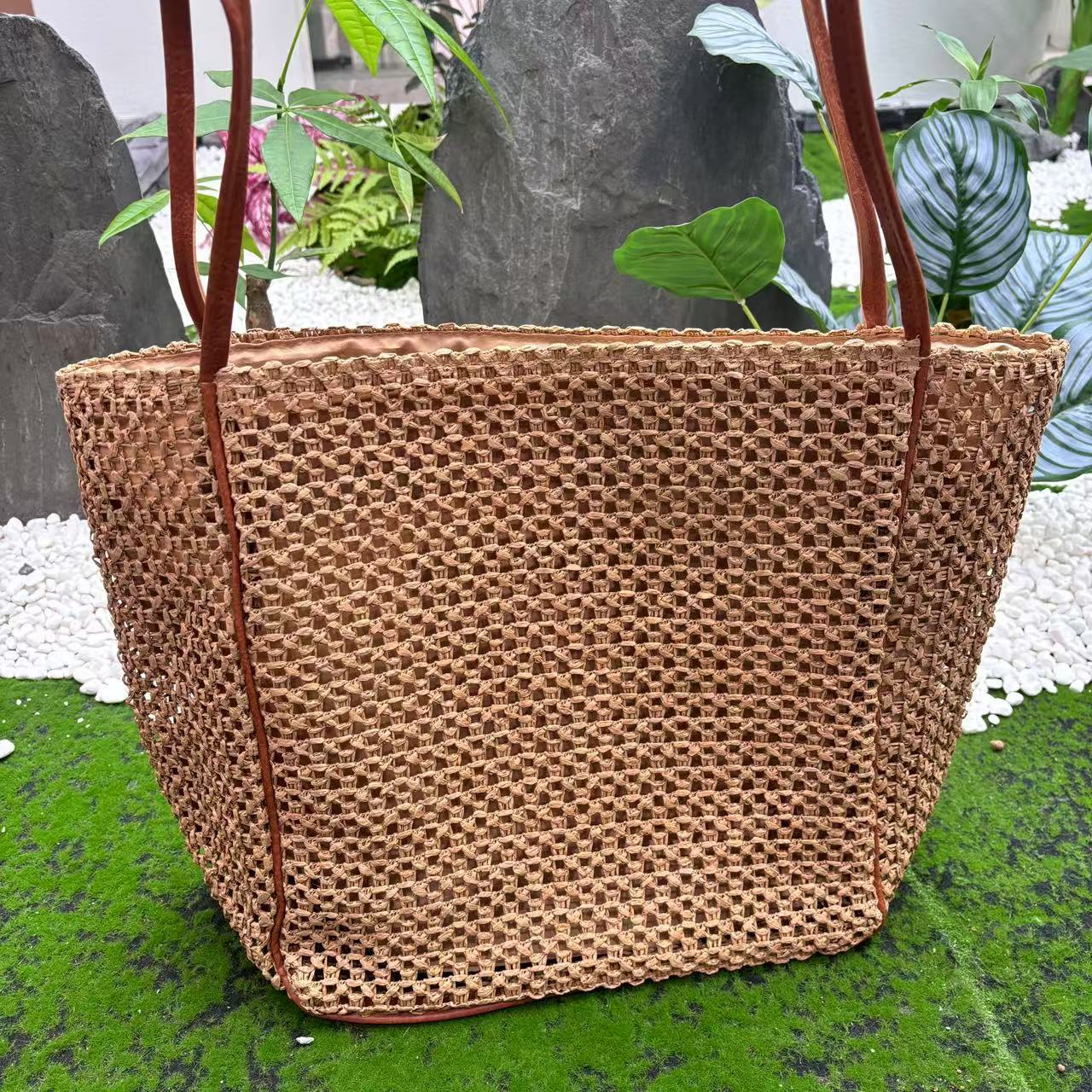 Handtasche Aus Geflochtener Baumwolle mit Ledergriffen Brehn