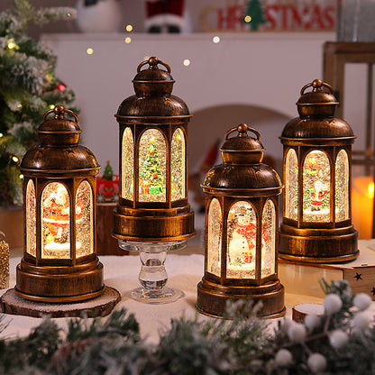 Beleuchtete Weihnachtslaterne mit Weihnachtsmann-Szene Brehn
