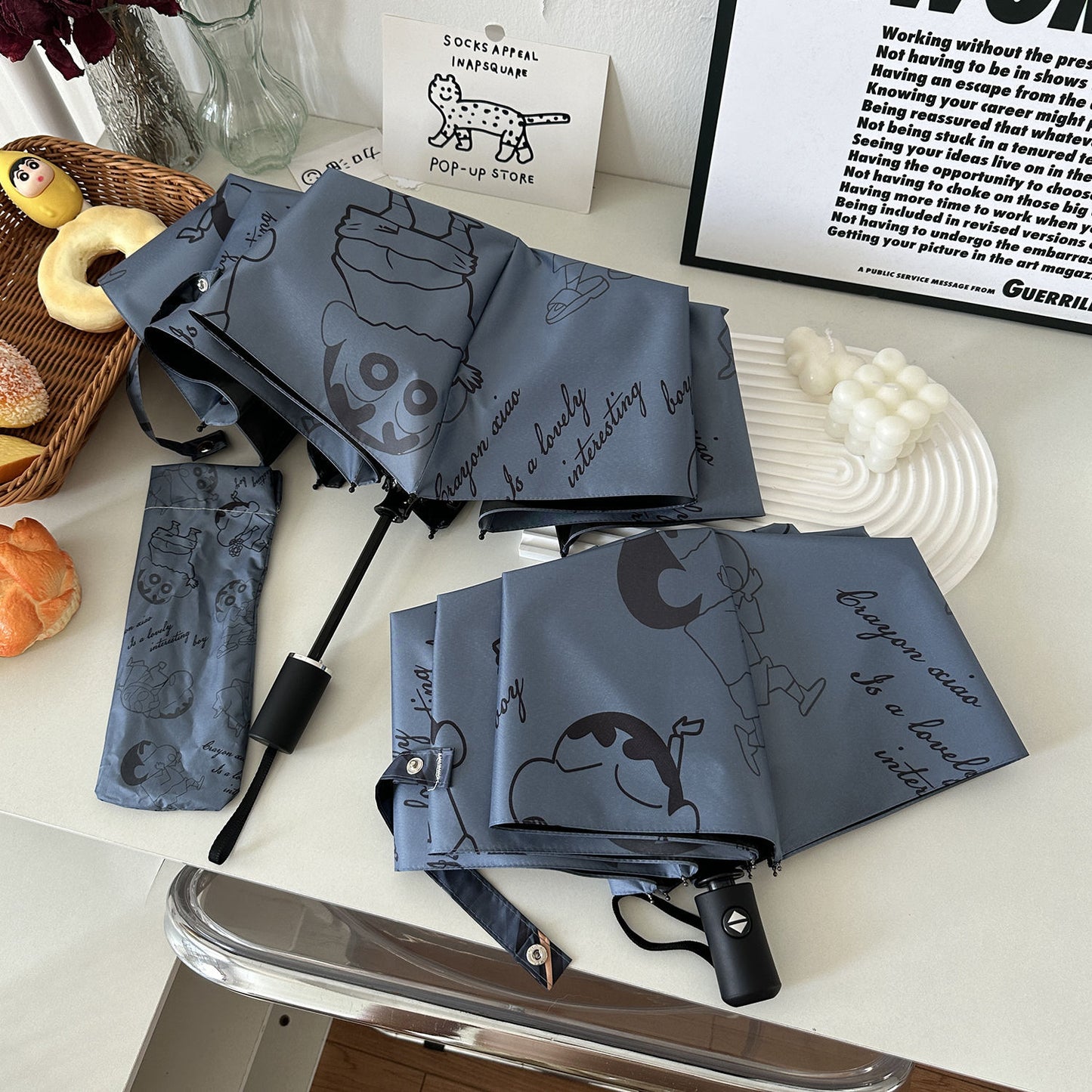 Damen Automatischer Regenschirm mit kreativem Comic-Design Brehn