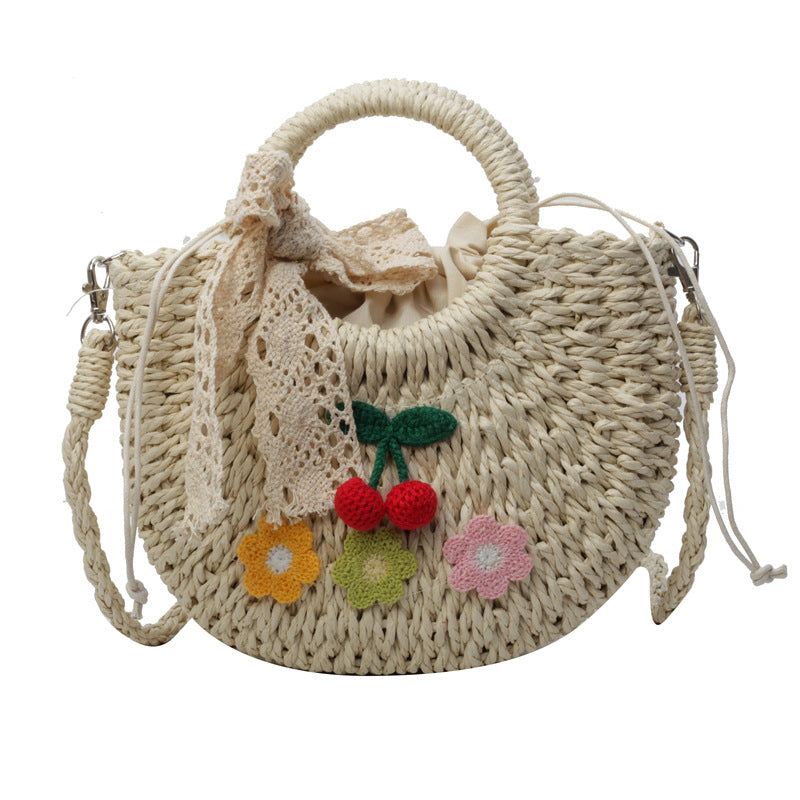Handgefertigte Blumenakzent-Stroh-Handtasche