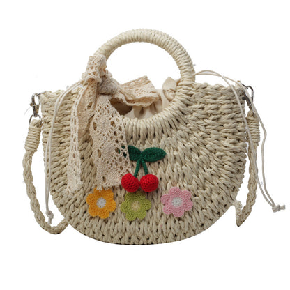 Handgefertigte Blumenakzent-Stroh-Handtasche