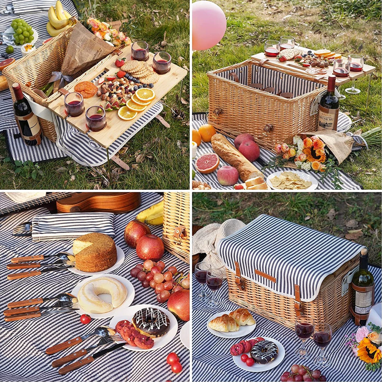 Damen Picknickkorb mit integriertem Geschirrset und stilvollem Klapptisch Brehn
