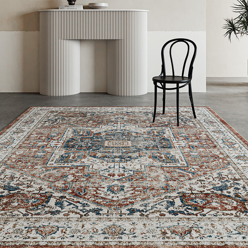 Vintage Distressed Persian-Style Machine-Woven Low-Pile Area Rug