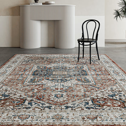 Vintage Distressed Persian-Style Machine-Woven Low-Pile Area Rug